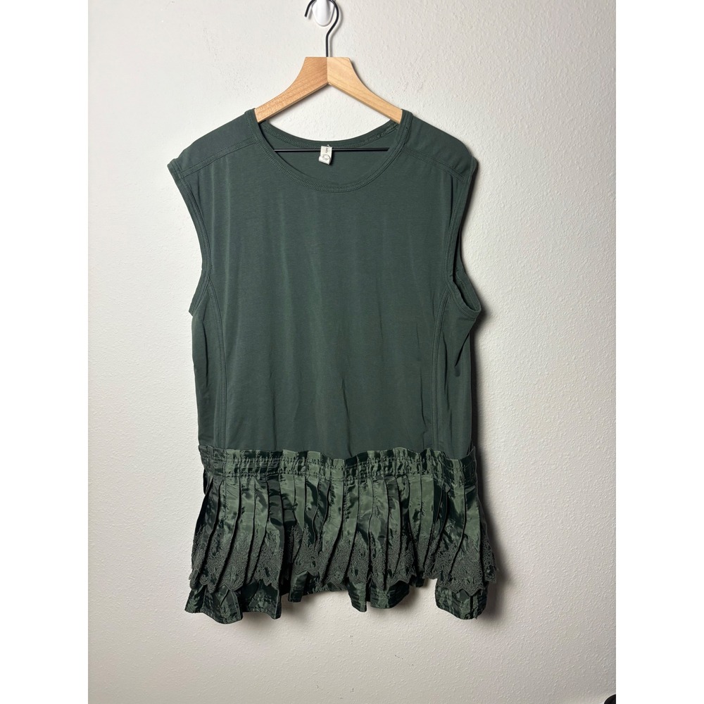 Daily Practice by Anthropologie Solid Set Mini Dress Green Lace Pleated XL